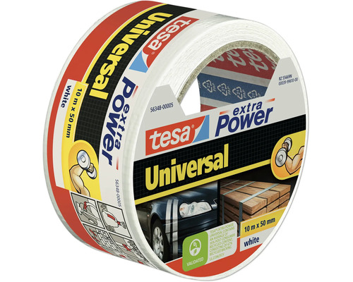 Role univerzální textilní pásky tesa extra Power v bílé barvě o délce 10 metrů a šířce 50 milimetrů pro všestranné opravy.