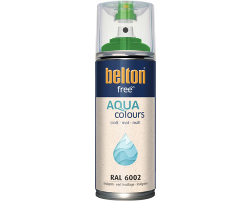 Sprejový lak Belton Free Aqua Colours v matném listově zeleném odstínu RAL 6002