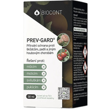 Biocont Prev-Gard přírodní ochrana proti škůdcům a houbovým chorobám v balení 30 mililitrů pro 7,5 litru postřikové kapaliny.
