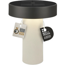 Moderní solární stolní LED lampa s žebrovaným podstavcem a oceněními German Design Award Winner 2026 a Best of Design Schöner Wohnen