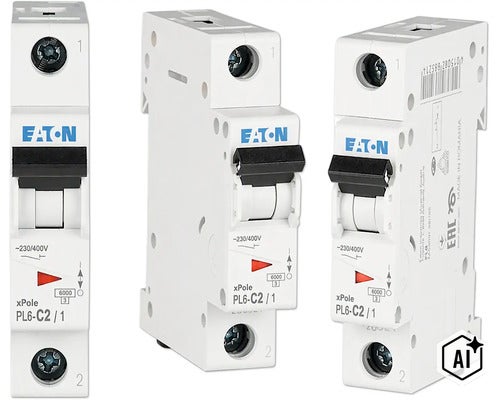 Jistič Eaton 286528 1p, C, 2A, 6kA Jistič Eaton PL6-C2 1 pro montáž na DIN lištu (Image AI modified or generated)