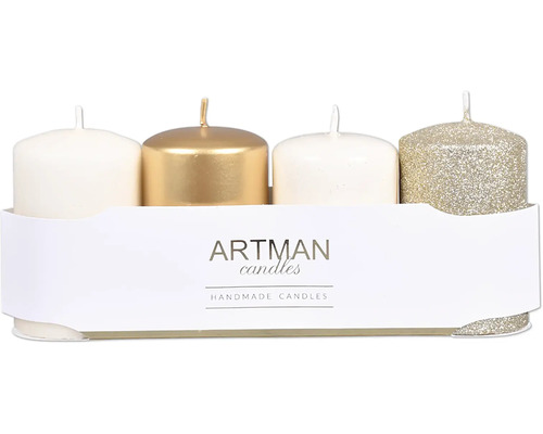 Sada čtyř sloupových svíček Artman Candles balených v papírovém pásku