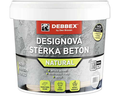 Kbelík s designovou stěrkou na beton Debbex Natural pro úpravu stěn včetně penetrace a uzavírače