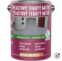 Plastový tekutý nátěr na podlahy v kovové plechovce s uchem a logem Hornbach (Image AI modified or generated)