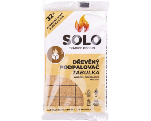 Balení dřevěných podpalovačů SOLO ve formě tabulky s 32 kusy pro krby, grily a kamna.