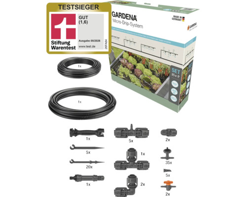 Sada GARDENA Micro Drip System pro vyvýšené záhony a řádky s příslušenstvím pro zavlažování a oceněním Stiftung Warentest