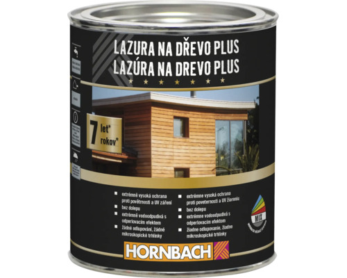 Plechovka Lazura na dřevo Plus pro venkovní použití se sedmiletou ochranou proti povětrnosti a UV záření s logem Hornbach