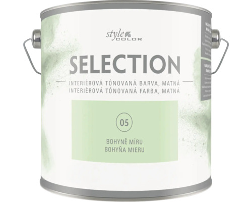 Interiérová tónovaná matná barva StyleColor Selection, odstín Bohyně míru, v kovovém obalu s držadlem.