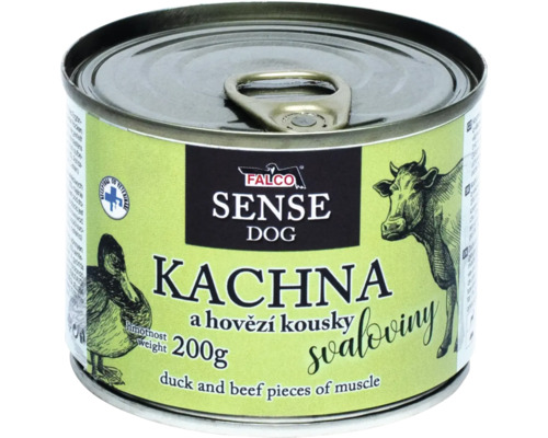 Falco Sense Dog konzerva pro psy s kachnou a hovězími kousky 200 gramů