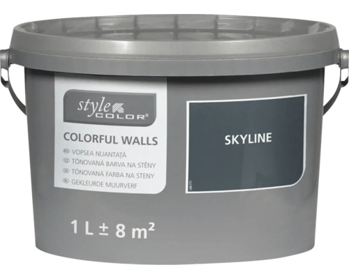 Kbelík s nástěnnou barvou Style Color Colorful Walls Skyline o objemu jeden litr vystačí na přibližně osm metrů čtverečních