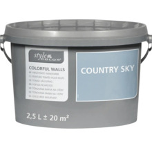 Kbelík barvy na stěny StyleColor Colorful Walls v odstínu Country Sky o objemu 2,5 litru pro přibližně 20 metrů čtverečních plochy.