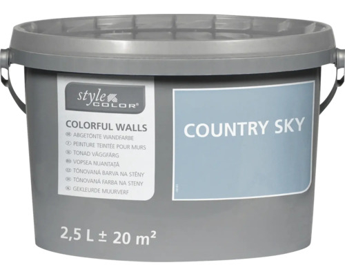 Kbelík barvy na stěny StyleColor Colorful Walls v odstínu Country Sky o objemu 2,5 litru pro přibližně 20 metrů čtverečních plochy.