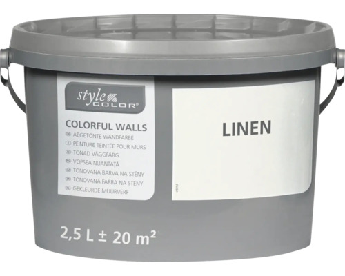 Kbelík tónované barvy na stěny Style Color odstín Linen o objemu 2,5 litru pro přibližně 20 metrů čtverečních plochy.