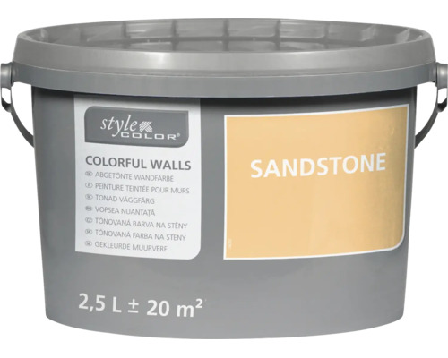 Kbelík malířské barvy na stěny Style Color v odstínu Sandstone, 2,5 litrové balení pro přibližně 20 metrů čtverečních plochy.