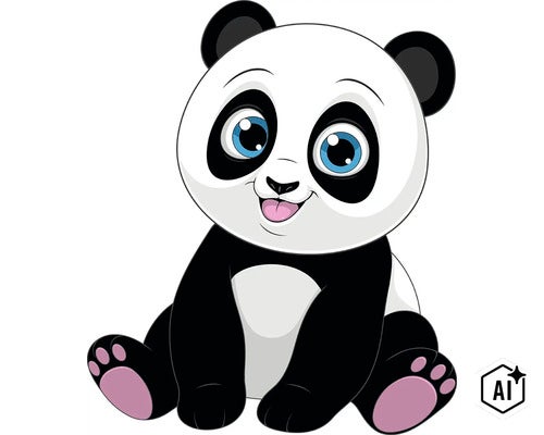 Roztomilá ilustrace pandy jako samolepka na zeď do dětského pokoje. (Image AI modified or generated)
