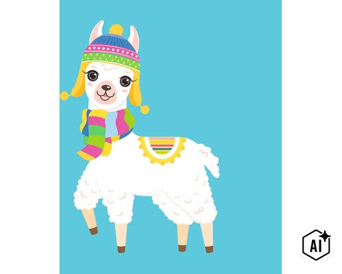 Samolepka na zed lama s čepicí a šálou do dětského pokoje (Image AI modified or generated)