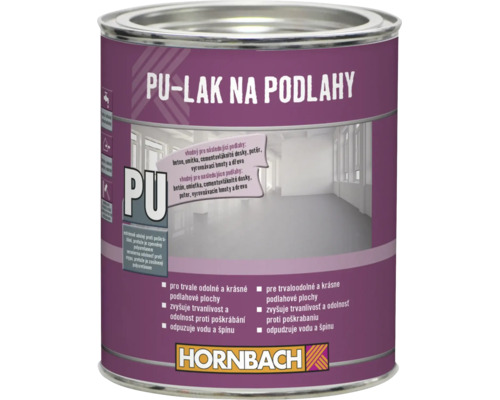 Plechovka polyuretanového laku na podlahy pro trvanlivé a odolné povrchy. Logo HORNBACH.