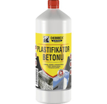 Plastová láhev s Debbex plastifikátorem betonu jako přísada pro zlepšení zpracovatelnosti a pevnosti betonu