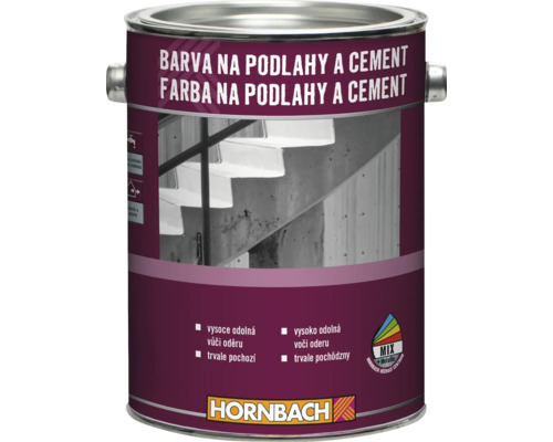 Plechovka barvy na podlahy a cement pro vnitřní i venkovní použití s vysokou odolností proti oděru z míchacího centra Hornbach.