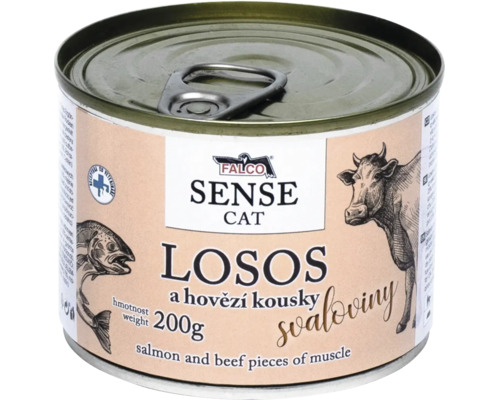 Konzerva pro kočky Falco Sense Cat s lososem a hovězími kousky 200 gramů