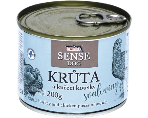 Dóza 200 gramů Falco Sense Dog mokré krmivo s krůtím a kuřecím masem