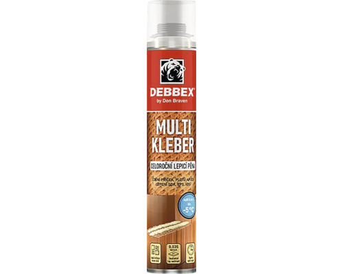 Debbex Multi Kleber celoroční lepicí pěna ve spreji pro lepení zdiva, příček a izolačních desek.