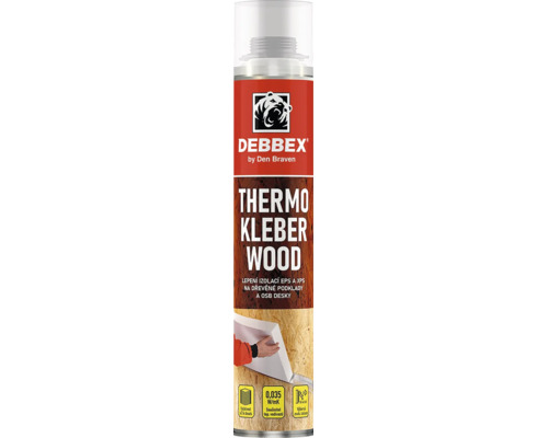 Lepidlo na izolanty Debbex Thermo Kleber Wood pro lepení EPS a XPS na dřevěné podklady a OSB desky ve spreji