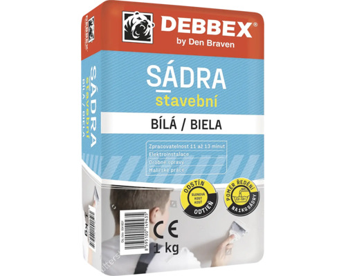 Stavební sádra Debbex jeden kilogram pro elektroinstalace a drobné opravy.
