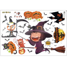 Sada halloweenských samolepek na zeď s čarodějnicí, dýněmi, netopýry a dekorativními prvky pro výzdobu večírku