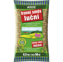 Balení travní směsi Aros luční o hmotnosti 0,5 kilogramu pro přibližně 50 metrů čtverečních plochy.