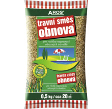Travní směs Aros Obnova pro rychlou regeneraci okrasných trávníků, balení 0,5 kilogramu pro přibližně 20 metrů čtverečních.