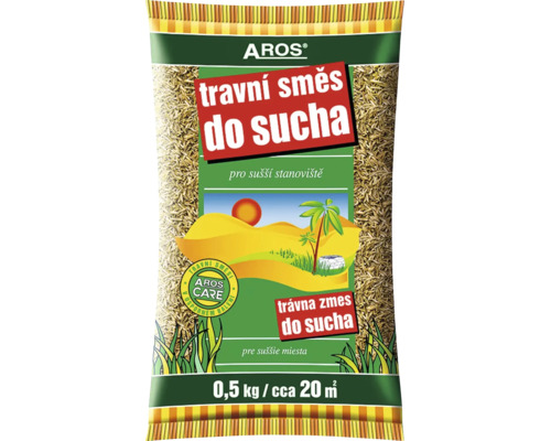 Travní směs AROS do sucha pro sušší stanoviště, balení 0,5 kilogramu pro přibližně 20 metrů čtverečních.