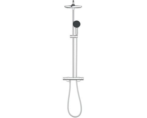 Sprchový systém Grohe s termostatickou baterií, hlavovou a ruční sprchou pro montáž na stěnu v koupelně.