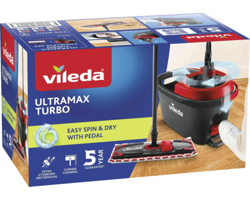 Vileda Ultramax Turbo mop se ždímacím košem a pedálem v produktovém balení
