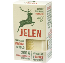 Jelen jádrové mýdlo, 200 gramů, šetrné k přírodě a pokožce, dermatologicky testováno, vyrobeno v České republice.