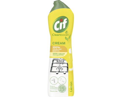 Tekutý písek Cif Cleanboost citron 750 mililitrů pro čištění povrchů v domácnosti.