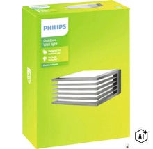 Venkovní nástěnné svítidlo Philips Shades v balení, odolné proti povětrnostním vlivům, světelný zdroj není součástí balení. (Image AI modified or generated)