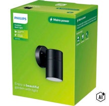 Venkovní nástěnné svítidlo Philips Kylis v balení, odolné vůči povětrnostním vlivům a korozi pro montáž na stěnu. (Image AI modified or generated)
