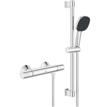 Sprchový systém Grohe s termostatickou baterií, ruční sprchou a sprchovou tyčí pro montáž na stěnu.