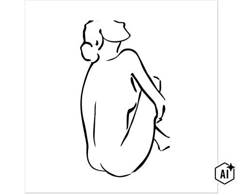 Nástěnná dekorace s minimalistickou perokresbou sedící ženské postavy (Image AI modified or generated)