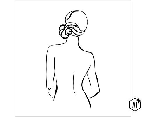 Nástěnná dekorace s minimalistickou perokresbou ženy s drdolem při pohledu zezadu. (Image AI modified or generated)