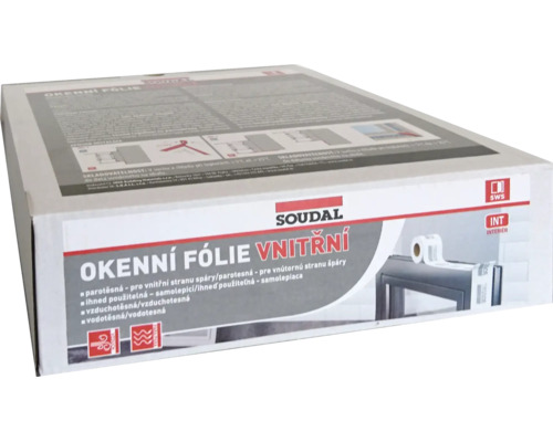 Vnitřní okenní fólie Soudal pro parotěsné utěsnění oken v balení.