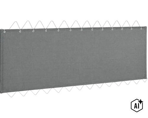Balkonová zástěna z textilie s oky a napínací šňůrou pro upevnění na balkonové zábradlí. (Image AI modified or generated)