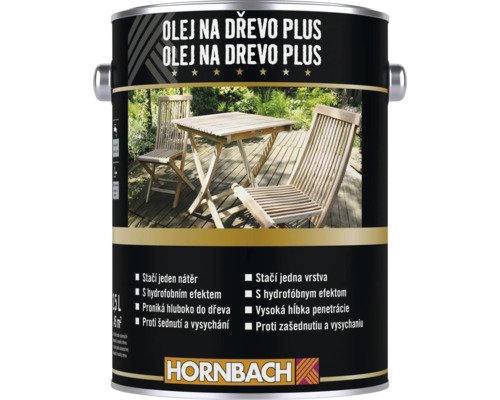 Plechovka Hornbach olej na dřevo Plus pro zahradní nábytek pro ošetření a ochranu