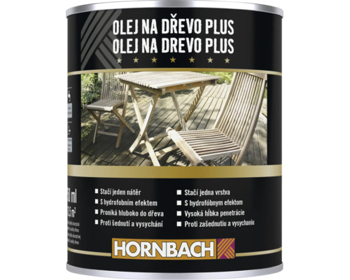 Plechovka Hornbach Olej na dřevo Plus pro ošetření dřevěného zahradního nábytku