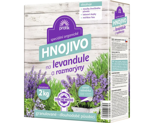 Speciální organické hnojivo na levandule a rozmarýny Profik, 2 kilogramy, granulované hnojivo s dlouhodobým účinkem.