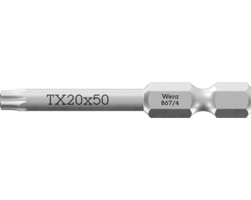 Šroubovací bit Wera TX 20 krát 50 milimetrů z oceli pro šrouby Torx
