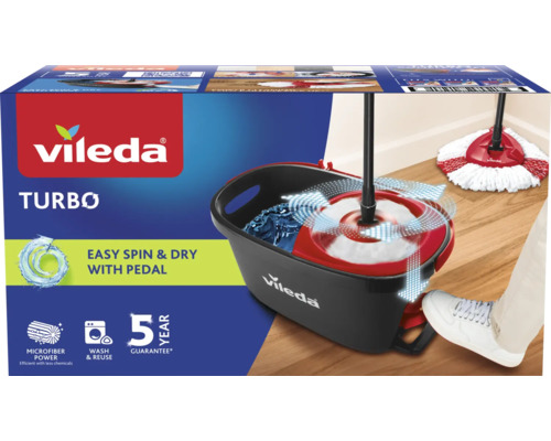 Úklidová sada Vileda Turbo s kbelíkem a šlapacím pedálem, mop z mikrovlákna s násadou, ideální pro úklid podlah v domácnosti.