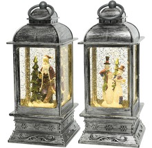 Dvě dekorativní sněhové koule lucerny s vánočními motivy