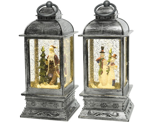 LED lucerna se Santou/sněhuláky 15,5 x 11 x 24 cm, různé druhy Dvě dekorativní sněhové koule lucerny s vánočními motivy